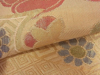 平和屋着物■佐賀錦 六通柄袋帯 エ霞花文 金糸 逸品 ca4508