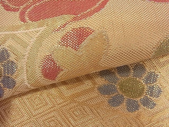 平和屋着物■佐賀錦 六通柄袋帯 エ霞花文 金糸 逸品 ca4508