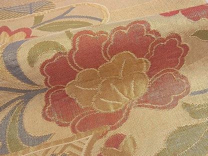 平和屋着物■佐賀錦 六通柄袋帯 エ霞花文 金糸 逸品 ca4508