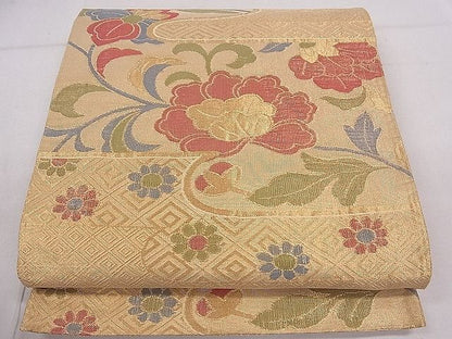 平和屋着物■佐賀錦 六通柄袋帯 エ霞花文 金糸 逸品 ca4508
