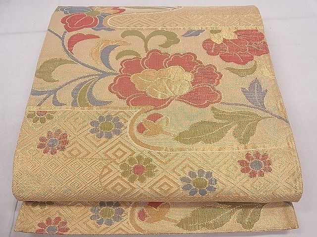 平和屋着物■佐賀錦 六通柄袋帯 エ霞花文 金糸 逸品 ca4508