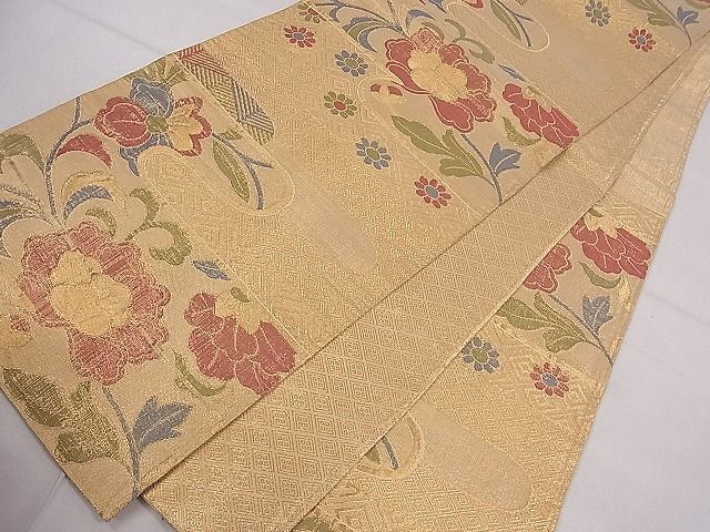 平和屋着物■佐賀錦 六通柄袋帯 エ霞花文 金糸 逸品 ca4508