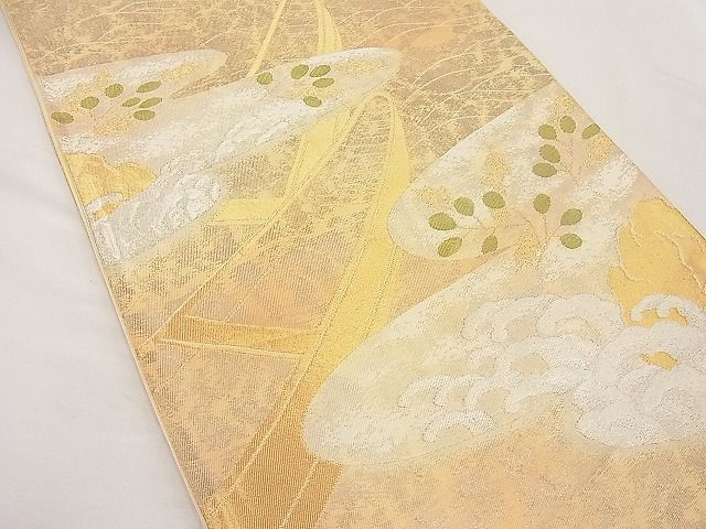 平和屋着物■六通柄袋帯 雲取り流水船文 金銀糸 逸品 n-ip1587