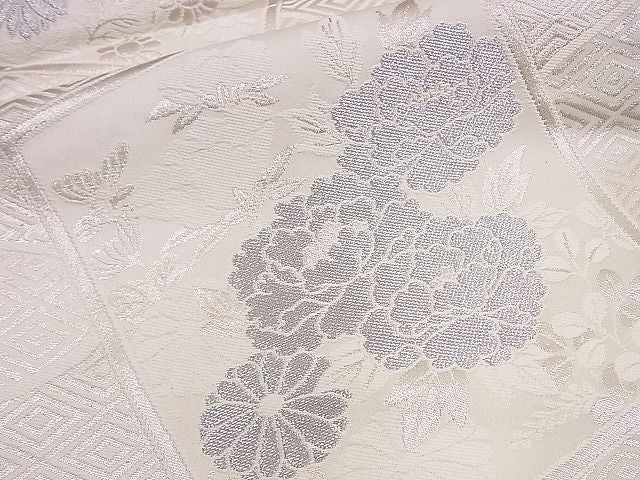平和屋着物■六通柄袋帯　色紙牡丹菊文　銀糸　逸品　n-hj6879