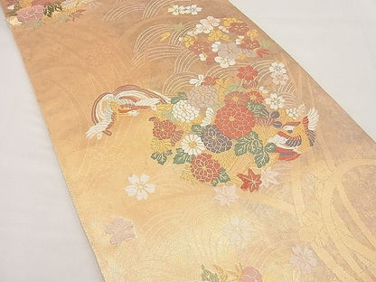 平和屋着物■六通柄袋帯 唐織 白寿錦 鳳凰花文 金糸 逸品 n-ip1606