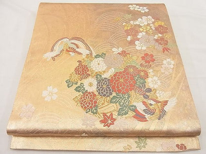 平和屋着物■六通柄袋帯 唐織 白寿錦 鳳凰花文 金糸 逸品 n-ip1606