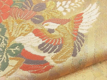 平和屋着物■六通柄袋帯 唐織 白寿錦 鳳凰花文 金糸 逸品 n-ip1606