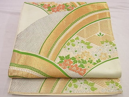 平和屋着物■六通柄袋帯 唐織 若松葉花青海波 金銀糸 逸品 n-hj6888