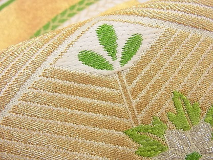 平和屋着物■六通柄袋帯 唐織 若松葉花青海波 金銀糸 逸品 n-hj6888