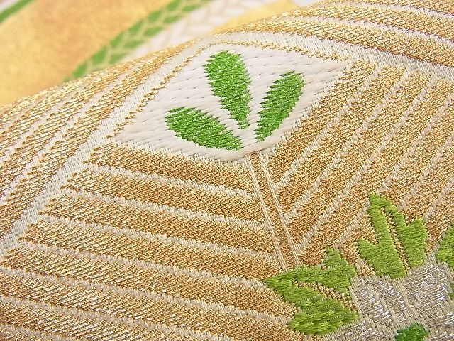 平和屋着物■六通柄袋帯 唐織 若松葉花青海波 金銀糸 逸品 n-hj6888