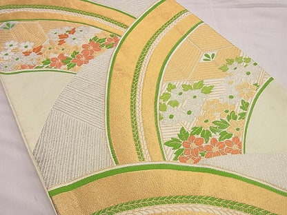 平和屋着物■六通柄袋帯 唐織 若松葉花青海波 金銀糸 逸品 n-hj6888