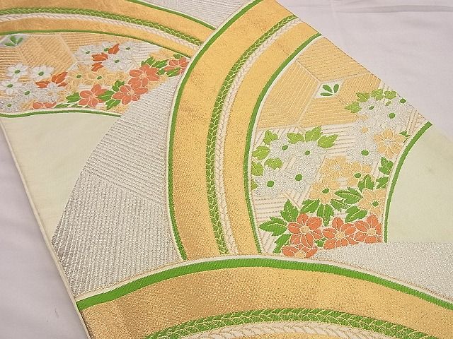 平和屋着物■六通柄袋帯 唐織 若松葉花青海波 金銀糸 逸品 n-hj6888