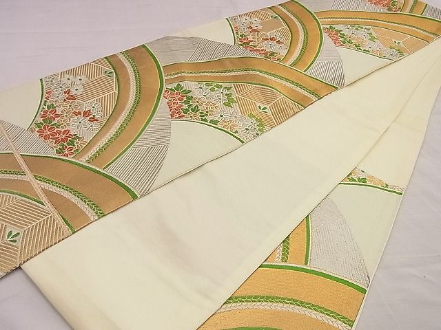 平和屋着物■六通柄袋帯 唐織 若松葉花青海波 金銀糸 逸品 n-hj6888