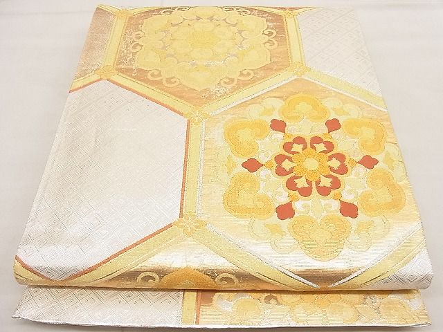 平和屋着物■佐賀錦 六通柄袋帯 亀甲花文 金銀糸 逸品 n-ip1622