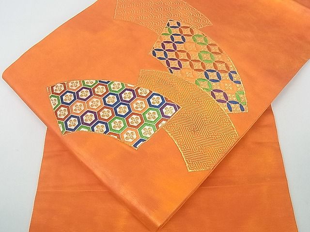 平和屋着物■九寸名古屋帯　唐織　地紙重ね吉祥文　金糸　逸品　sf2537