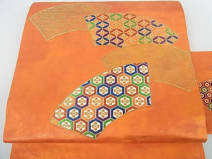 平和屋着物■九寸名古屋帯　唐織　地紙重ね吉祥文　金糸　逸品　sf2537