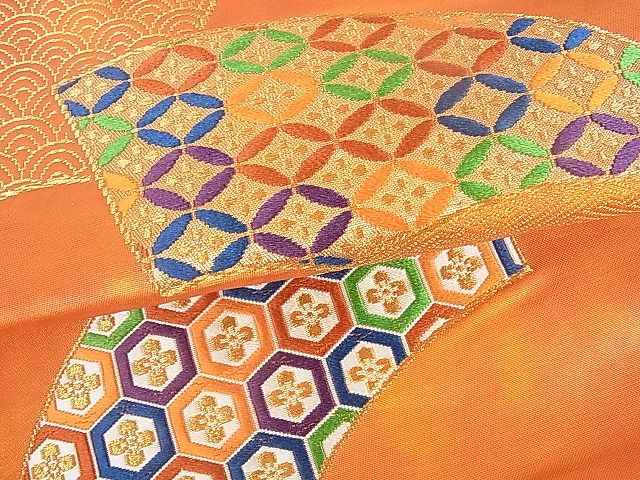 平和屋着物■九寸名古屋帯　唐織　地紙重ね吉祥文　金糸　逸品　sf2537