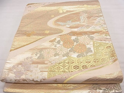 平和屋着物■六通柄袋帯 唐織 花鳥文 金糸 逸品 hy9057