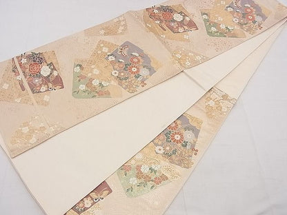 平和屋着物■六通柄袋帯　唐織　色紙重ね吉祥花蝶文　金糸　逸品　n-yt0058