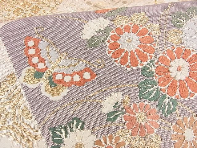 平和屋着物■六通柄袋帯　唐織　色紙重ね吉祥花蝶文　金糸　逸品　n-yt0058