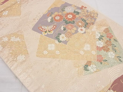 平和屋着物■六通柄袋帯　唐織　色紙重ね吉祥花蝶文　金糸　逸品　n-yt0058