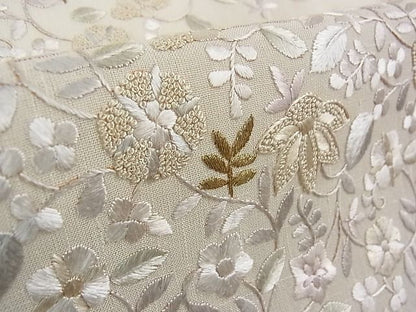 平和屋本店■極上　夏物　中国三大刺繍　相良刺繍　訪問着　紗紬　総刺繍　花唐草文　象牙色地　金糸　逸品　DZAA0469kh5