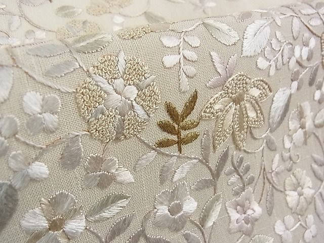 平和屋本店■極上　夏物　中国三大刺繍　相良刺繍　訪問着　紗紬　総刺繍　花唐草文　象牙色地　金糸　逸品　DZAA0469kh5