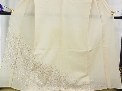 平和屋本店■極上　夏物　中国三大刺繍　相良刺繍　訪問着　紗紬　総刺繍　花唐草文　象牙色地　金糸　逸品　DZAA0469kh5