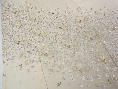 平和屋本店■極上　夏物　中国三大刺繍　相良刺繍　訪問着　紗紬　総刺繍　花唐草文　象牙色地　金糸　逸品　DZAA0469kh5