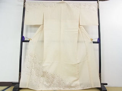 平和屋本店■極上　夏物　中国三大刺繍　相良刺繍　訪問着　紗紬　総刺繍　花唐草文　象牙色地　金糸　逸品　DZAA0469kh5