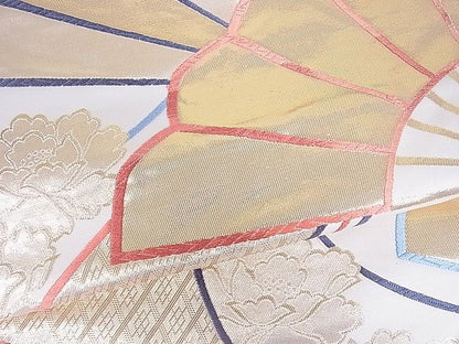 平和屋着物■六通柄袋帯 清風錦九百 扇花文 金糸 逸品 jm2359
