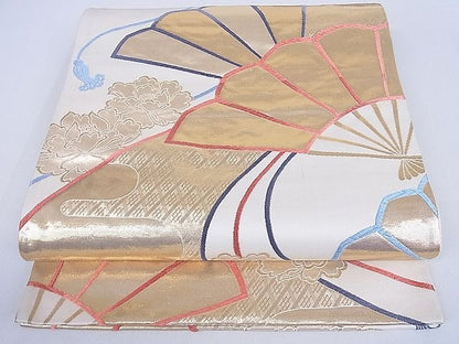 平和屋着物■六通柄袋帯 清風錦九百 扇花文 金糸 逸品 jm2359