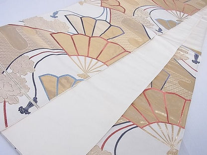 平和屋着物■六通柄袋帯 清風錦九百 扇花文 金糸 逸品 jm2359