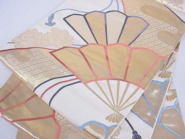 平和屋着物■六通柄袋帯 清風錦九百 扇花文 金糸 逸品 jm2359