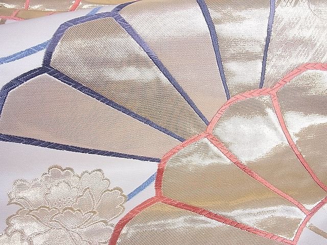 平和屋着物■六通柄袋帯 清風錦九百 扇花文 金糸 逸品 jm2359