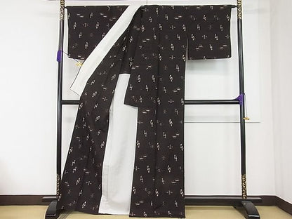 平和屋本店■極上　国指定重要無形文化財　本場久米島紬　手織　単衣　逸品3s20874