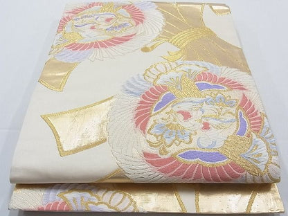 平和屋着物■六通柄袋帯 唐織 束ね熨斗対い鳳凰文 金糸 正絹 逸品 B-fw0424