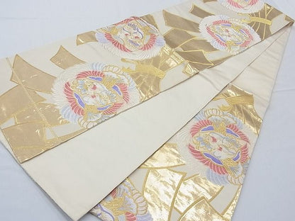 平和屋着物■六通柄袋帯 唐織 束ね熨斗対い鳳凰文 金糸 正絹 逸品 B-fw0424