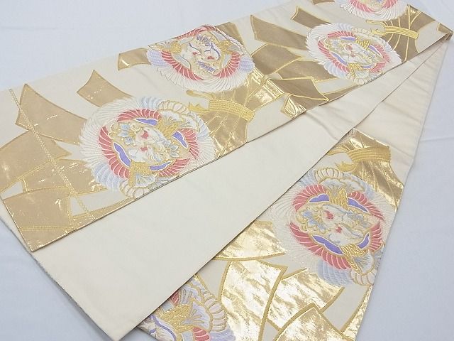 平和屋着物■六通柄袋帯 唐織 束ね熨斗対い鳳凰文 金糸 正絹 逸品 B-fw0424