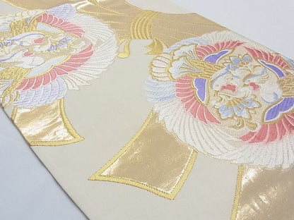 平和屋着物■六通柄袋帯 唐織 束ね熨斗対い鳳凰文 金糸 正絹 逸品 B-fw0424
