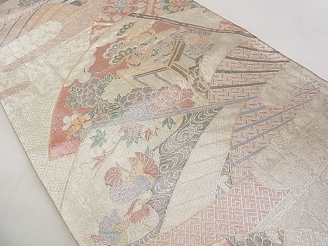 平和屋着物□本佐賀錦 六通柄袋帯 玉華扇面文 金
