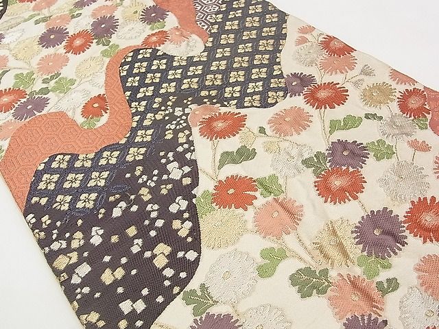 ［六通］　袋帯　本金箔銀閣寺絵文 O-756 平和屋着物◎六通柄袋帯 箔散らし 金銀彩 逸品 BAAI6630di