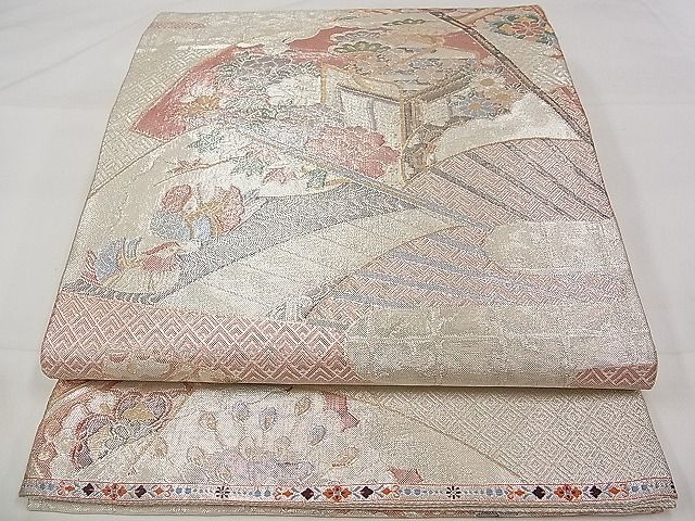 平和屋着物■本佐賀錦 六通柄袋帯 玉華扇面文 金銀糸 逸品 ya0138