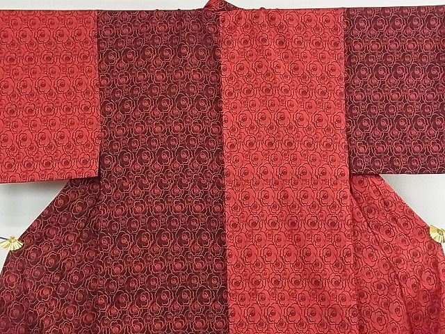 平和屋本店▽希少 男性 京都西陣・想屋謹製 お召 単衣 片身替わり 薔薇 バラ 反端付き 逸品 3kh1412