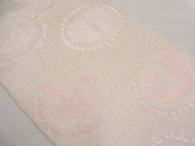 平和屋着物■六通柄 本袋帯 唐織 鳳凰動物花唐草文 銀糸 逸品 n-da0310