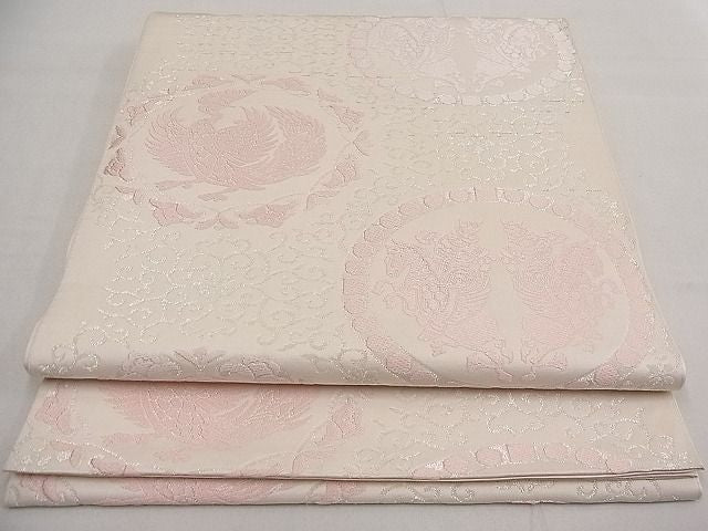 平和屋着物■六通柄 本袋帯 唐織 鳳凰動物花唐草文 銀糸 逸品 n-da0310
