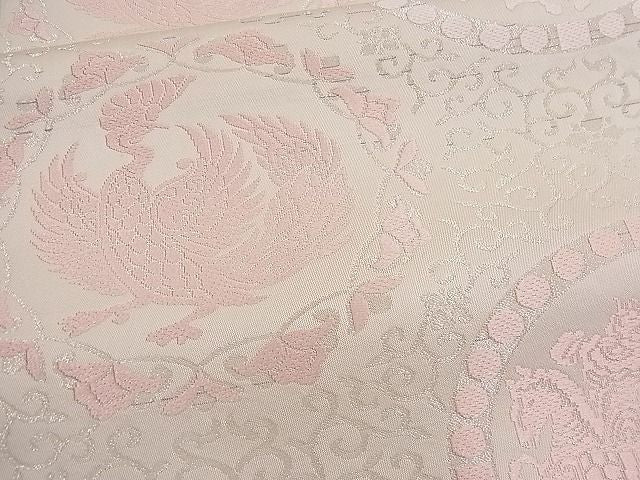 平和屋着物■六通柄 本袋帯 唐織 鳳凰動物花唐草文 銀糸 逸品 n-da0310