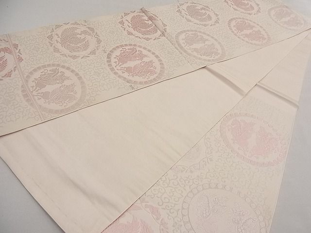 平和屋着物■六通柄 本袋帯 唐織 鳳凰動物花唐草文 銀糸 逸品 n-da0310