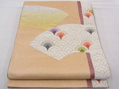 平和屋着物■六通太鼓柄袋帯 綴れ 地紙青海波 金銀糸 逸品 n-ui0451