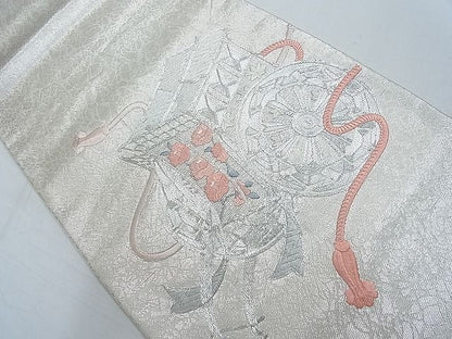 平和屋着物■袋帯 総刺繍 駒刺繍 御所車花文 逸品 ca4635